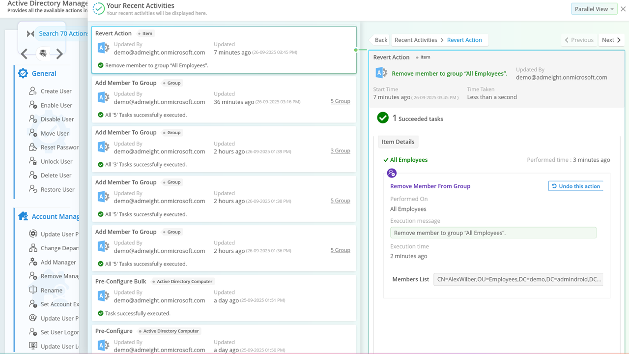 Revert managment action